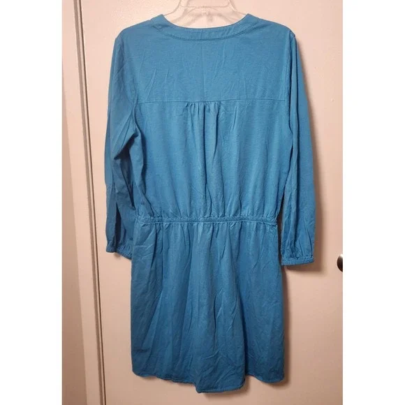 Lilly Pulitzer Womens Pima Cotton XL Blue V-Neck Long Sleeve Elastic Waist Dress - Picture 3 of 13